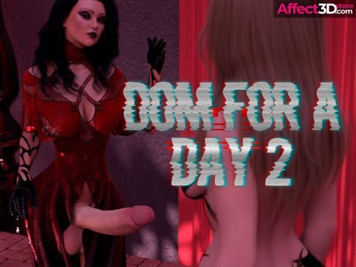 Dom For A Day 2 porn comic, futanari with big cock standing in red dress in front of a babe
