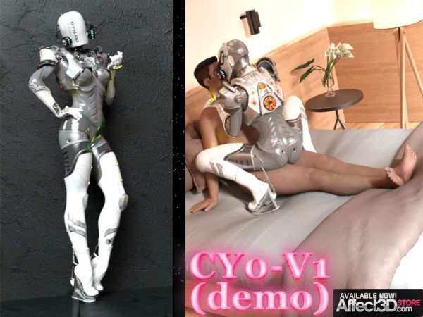 CY0-V1 Demo free porn game, a white sex robot standing in front of a black wall
