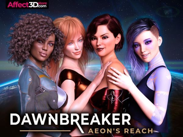 Dawnbreaker - Aeon's Reach porn game, four sexy lady standing next to each other and there is a planet in the background